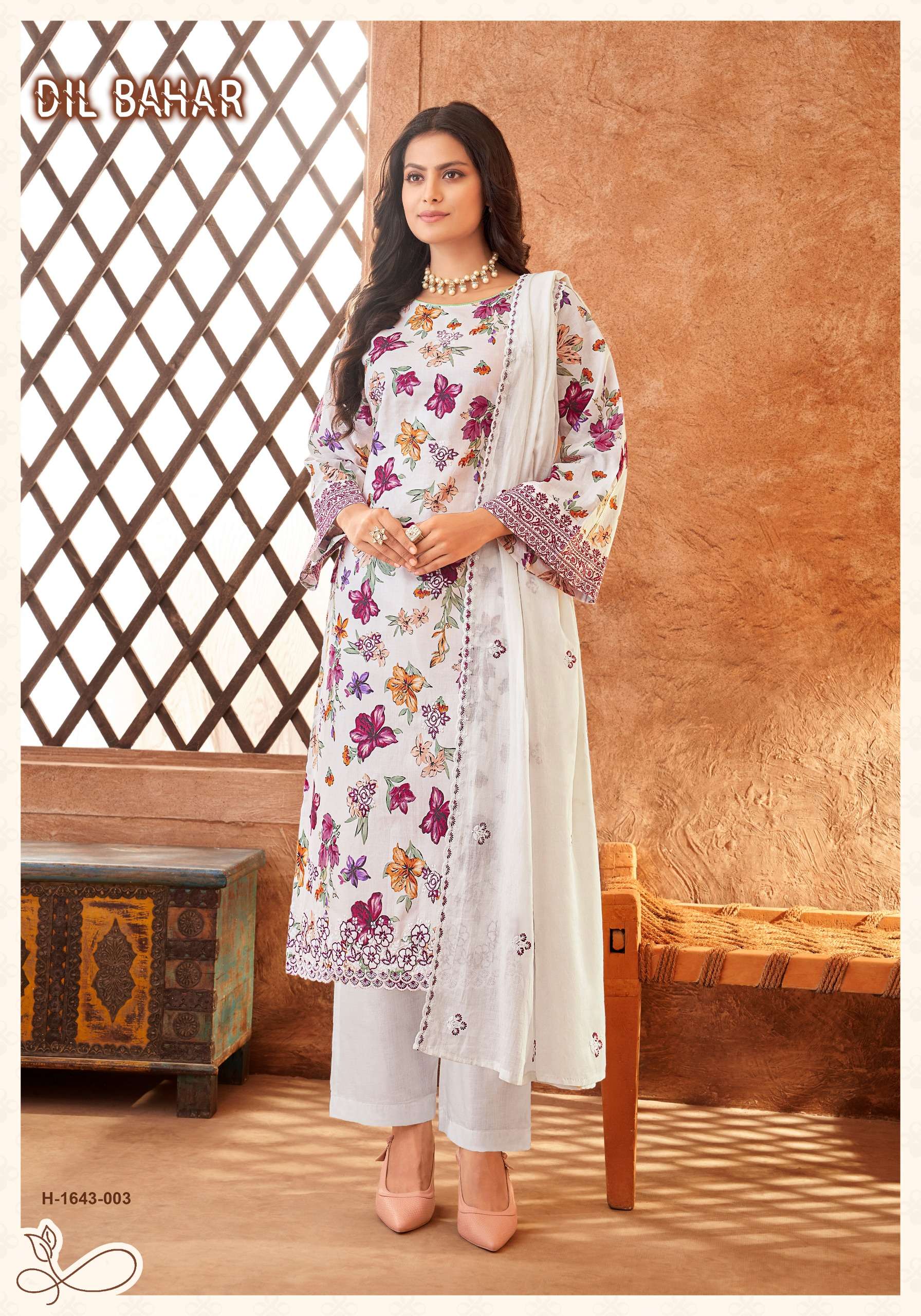 ALOK SUITS DIL BAHAR COTTON FLORAL PRINT WITH FANCY WORK SUIT