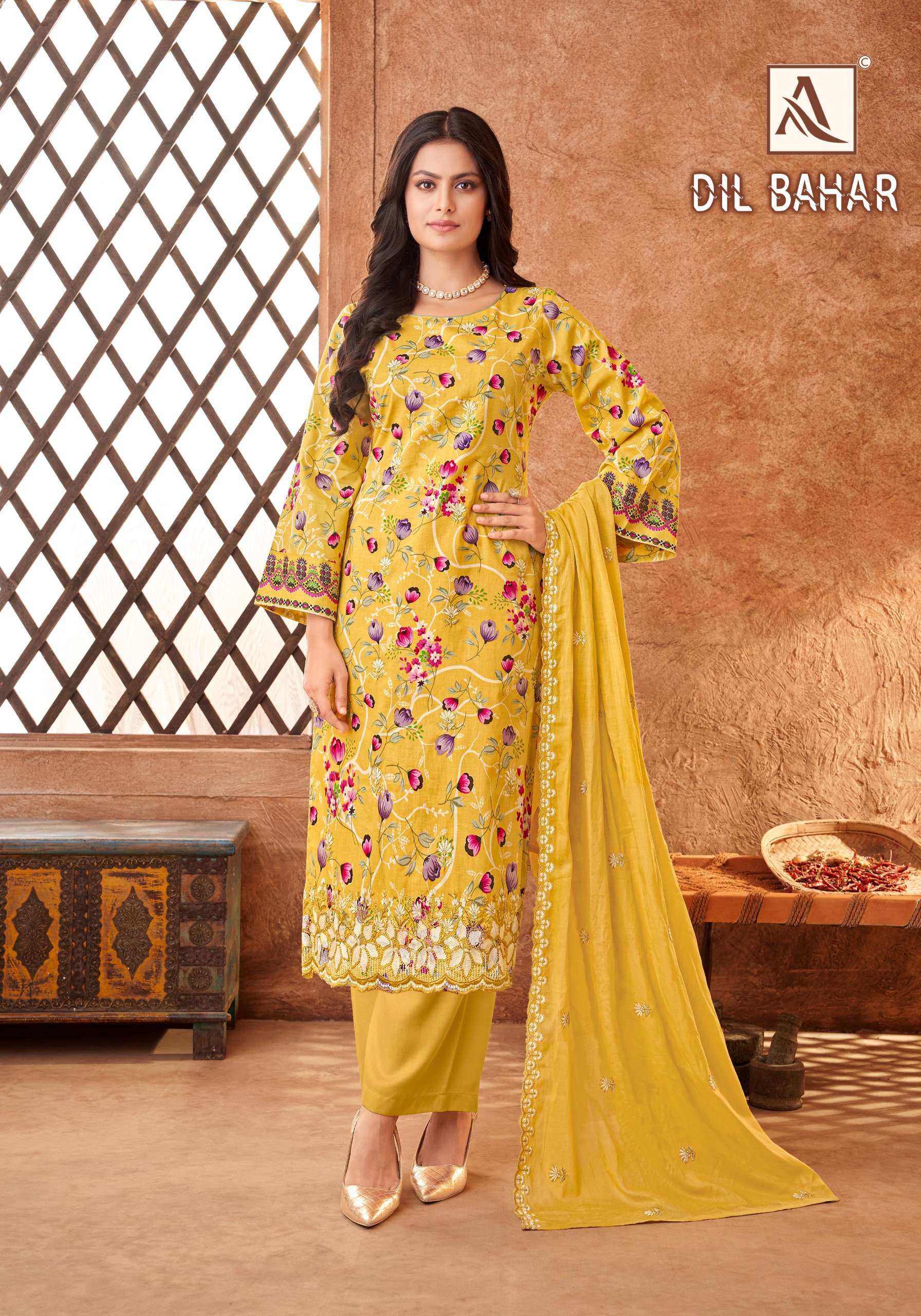 ALOK SUITS DIL BAHAR COTTON FLORAL PRINT WITH FANCY WORK SUIT