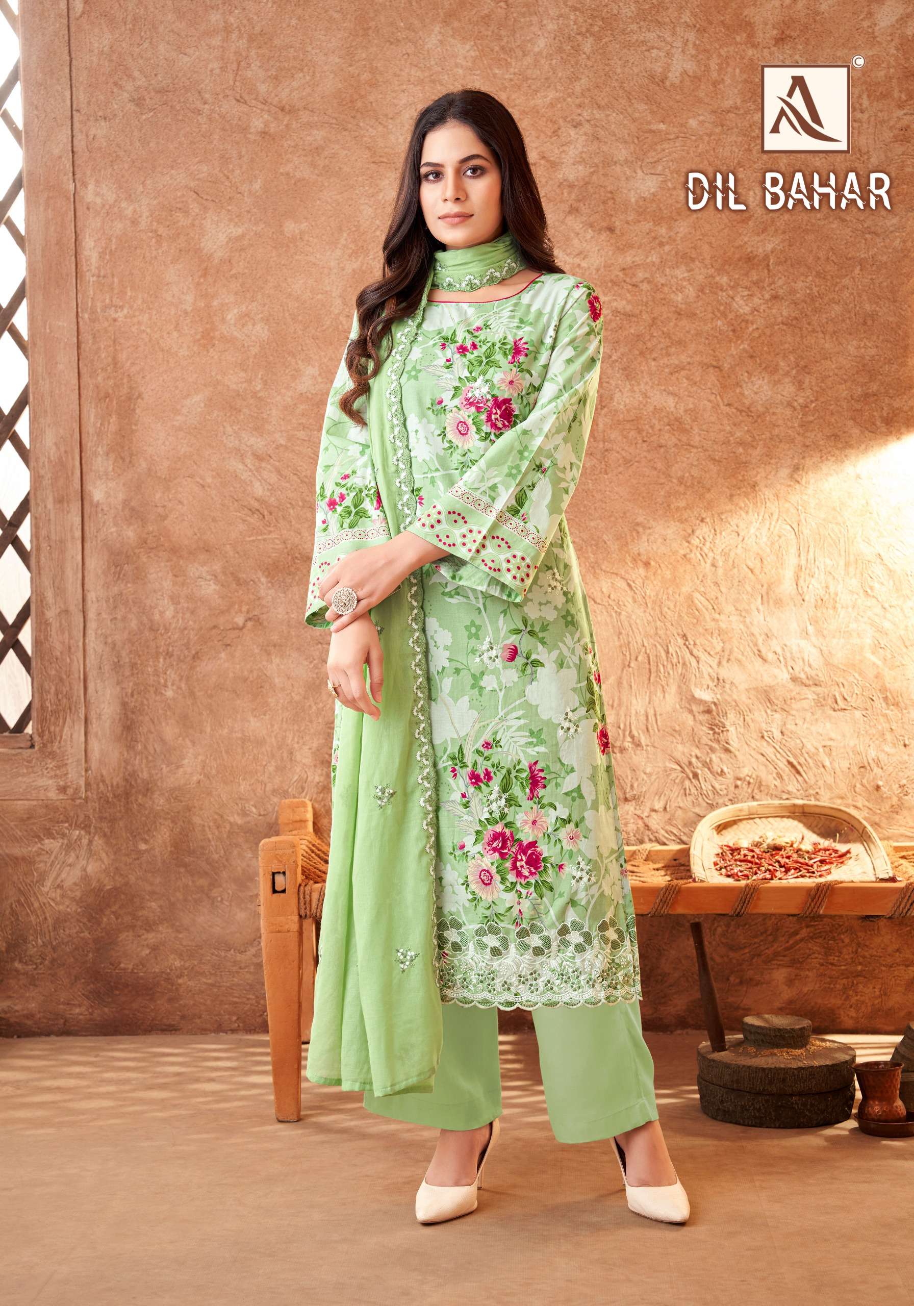ALOK SUITS DIL BAHAR COTTON FLORAL PRINT WITH FANCY WORK SUIT