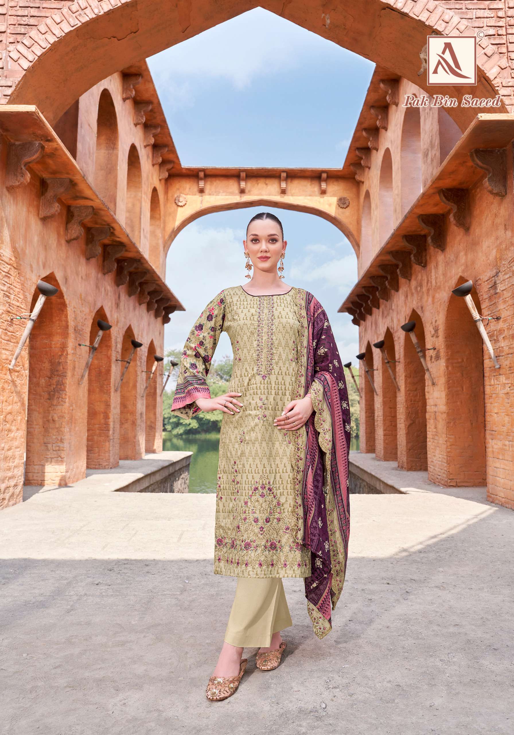 ALOK SUITS PAK BIN SAEED COTTON PRINT WITH FANCY EMBROIDERY WORK SUIT