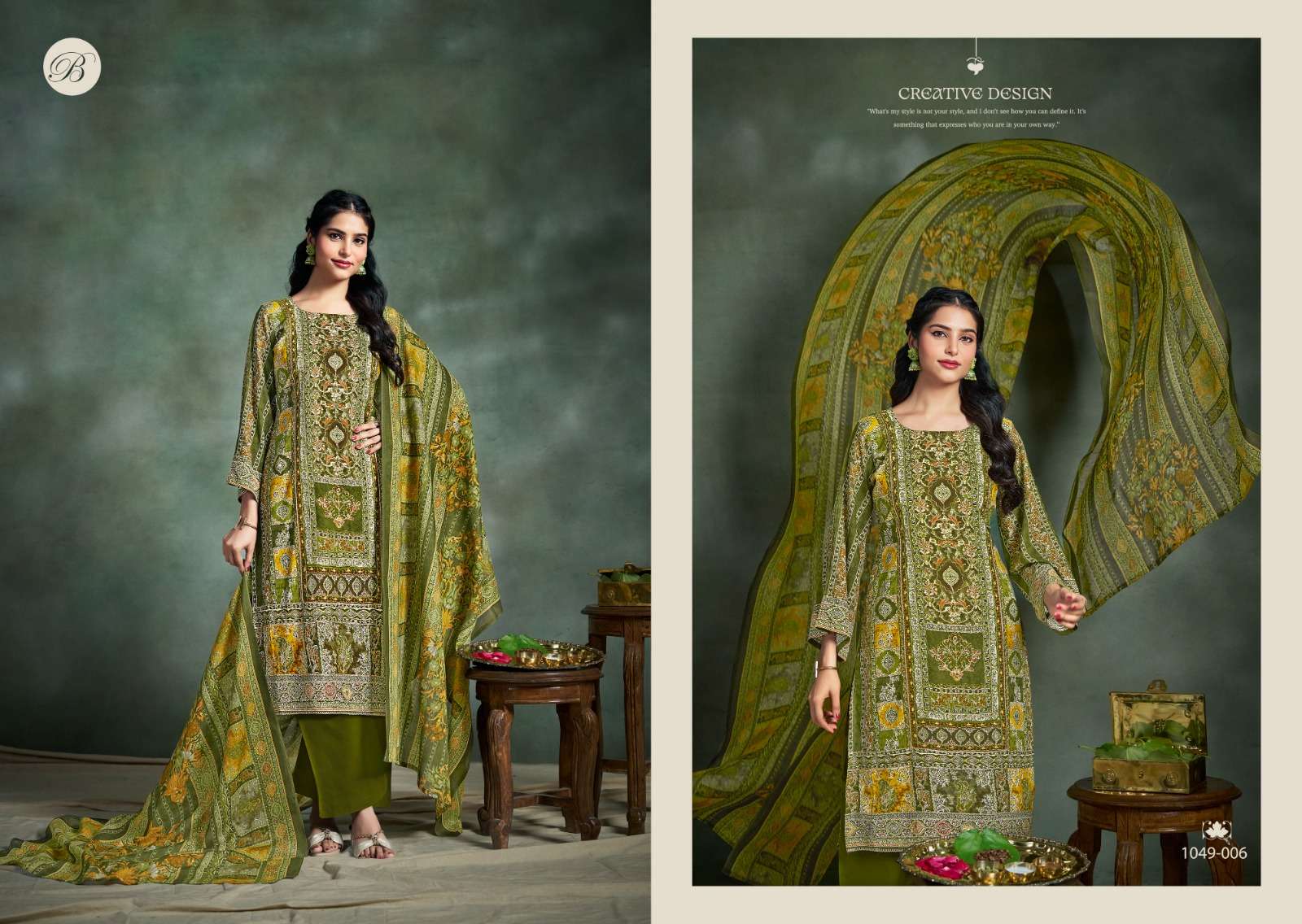 BELLIZA DESIGNER STUDIO SUHANA VISCOSE DIGITAL PRINT WITH FANCY WORK SUIT