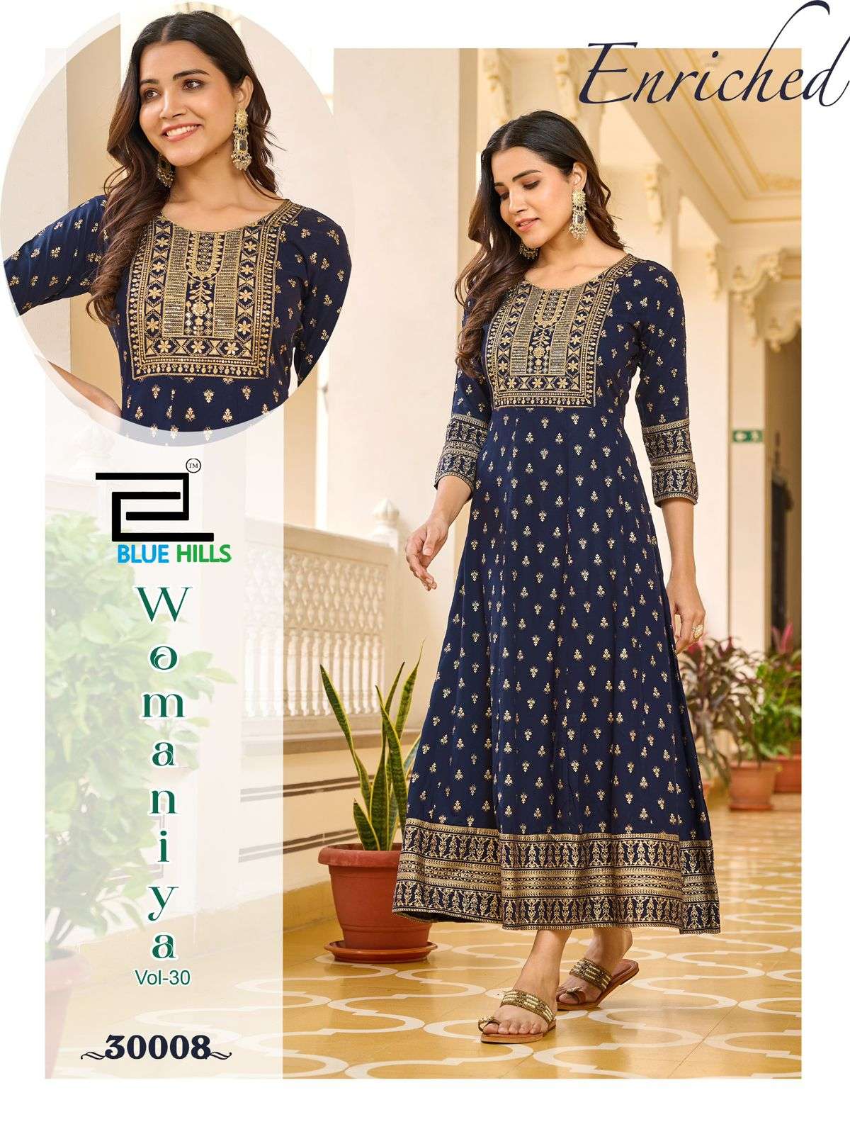 BLUE HILLS WOMANIYA VOL 30 RAYON FOIL PRINT ANARKALI GOWN