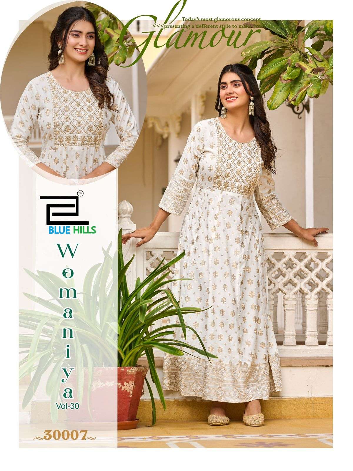 BLUE HILLS WOMANIYA VOL 30 RAYON FOIL PRINT ANARKALI GOWN