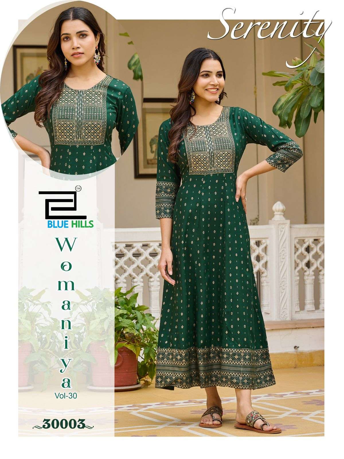 BLUE HILLS WOMANIYA VOL 30 RAYON FOIL PRINT ANARKALI GOWN