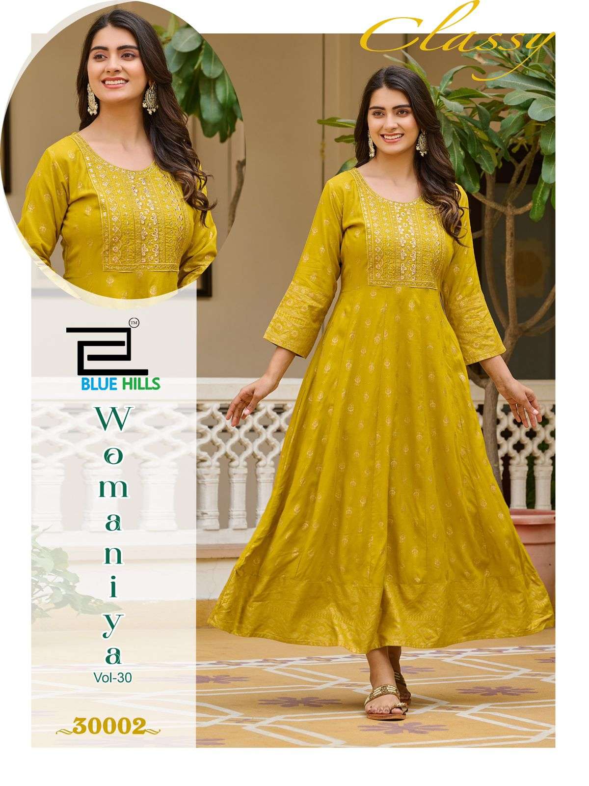 BLUE HILLS WOMANIYA VOL 30 RAYON FOIL PRINT ANARKALI GOWN