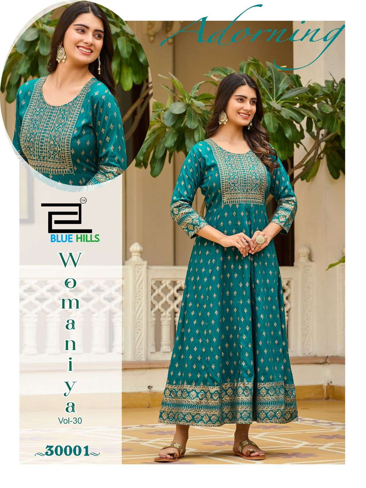 BLUE HILLS WOMANIYA VOL 30 RAYON FOIL PRINT ANARKALI GOWN