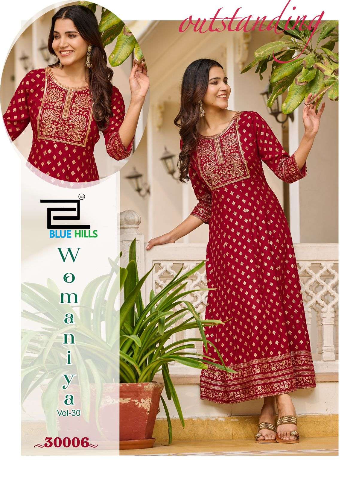 BLUE HILLS WOMANIYA VOL 30 RAYON FOIL PRINT ANARKALI GOWN