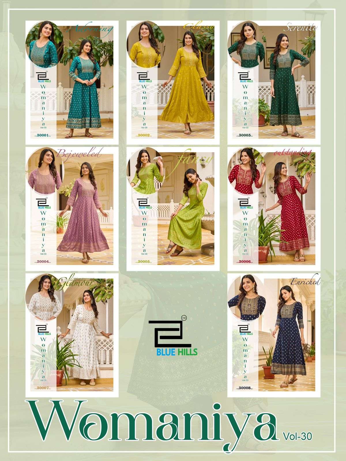 BLUE HILLS WOMANIYA VOL 30 RAYON FOIL PRINT ANARKALI GOWN