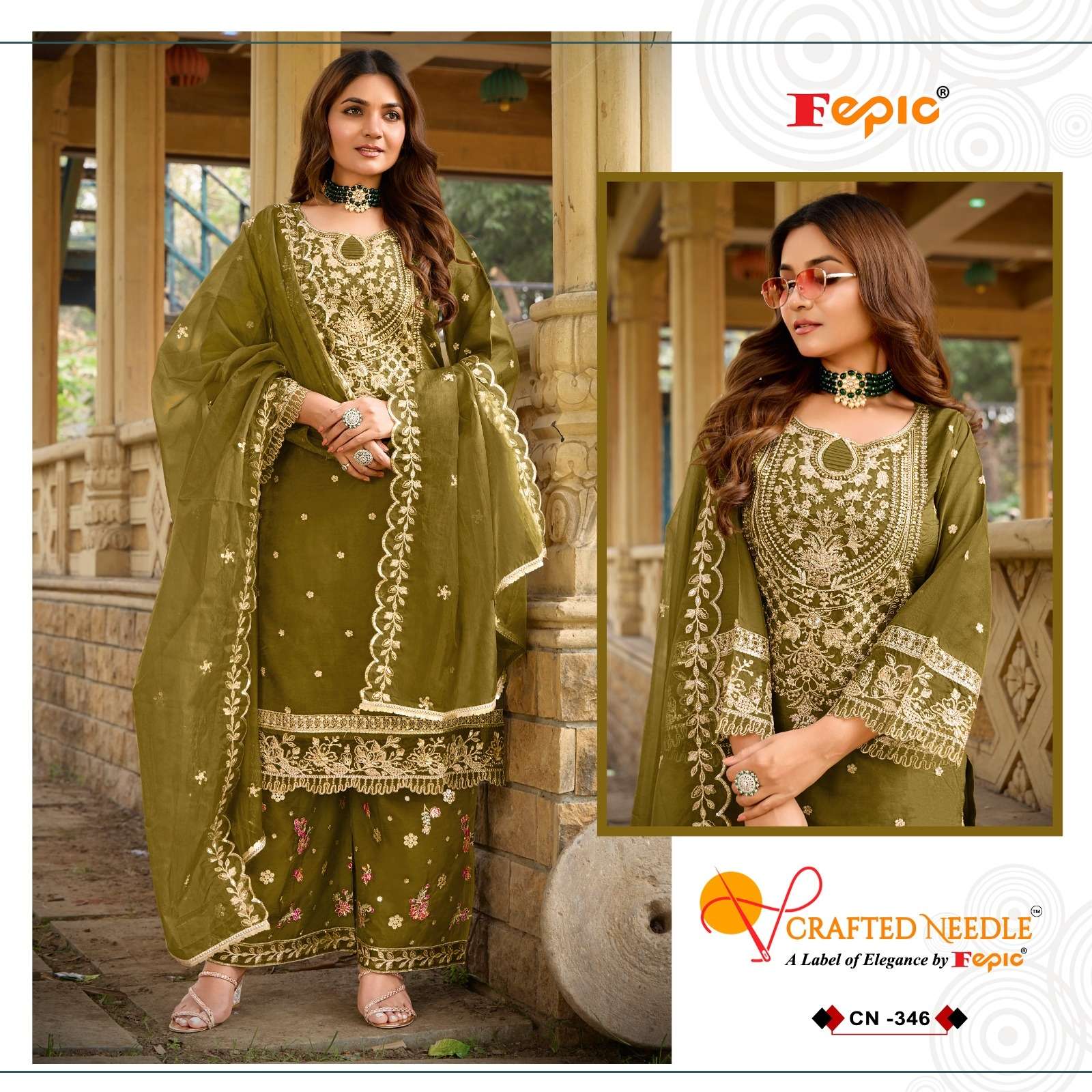 FEPIC CRAFTED NEEDLE CN 346 ORGANZA HEAVY EMBROIDERED READY MADE SUIT