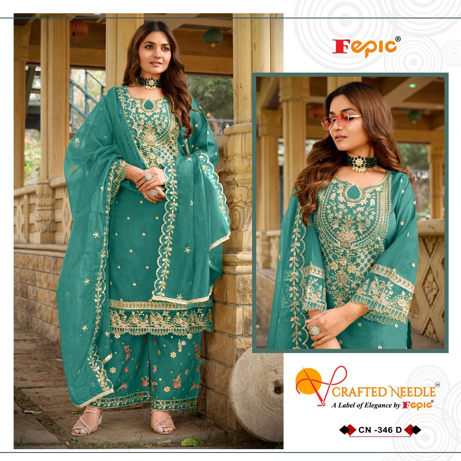 FEPIC CRAFTED NEEDLE CN 346 ORGANZA HEAVY EMBROIDERED READY MADE SUIT