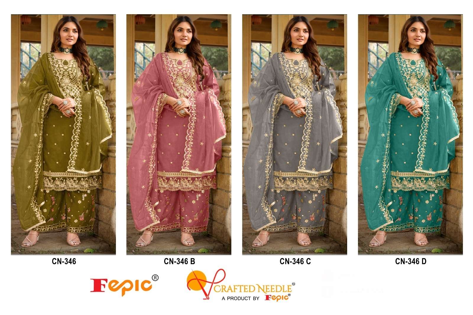 FEPIC CRAFTED NEEDLE CN 346 ORGANZA HEAVY EMBROIDERED READY MADE SUIT