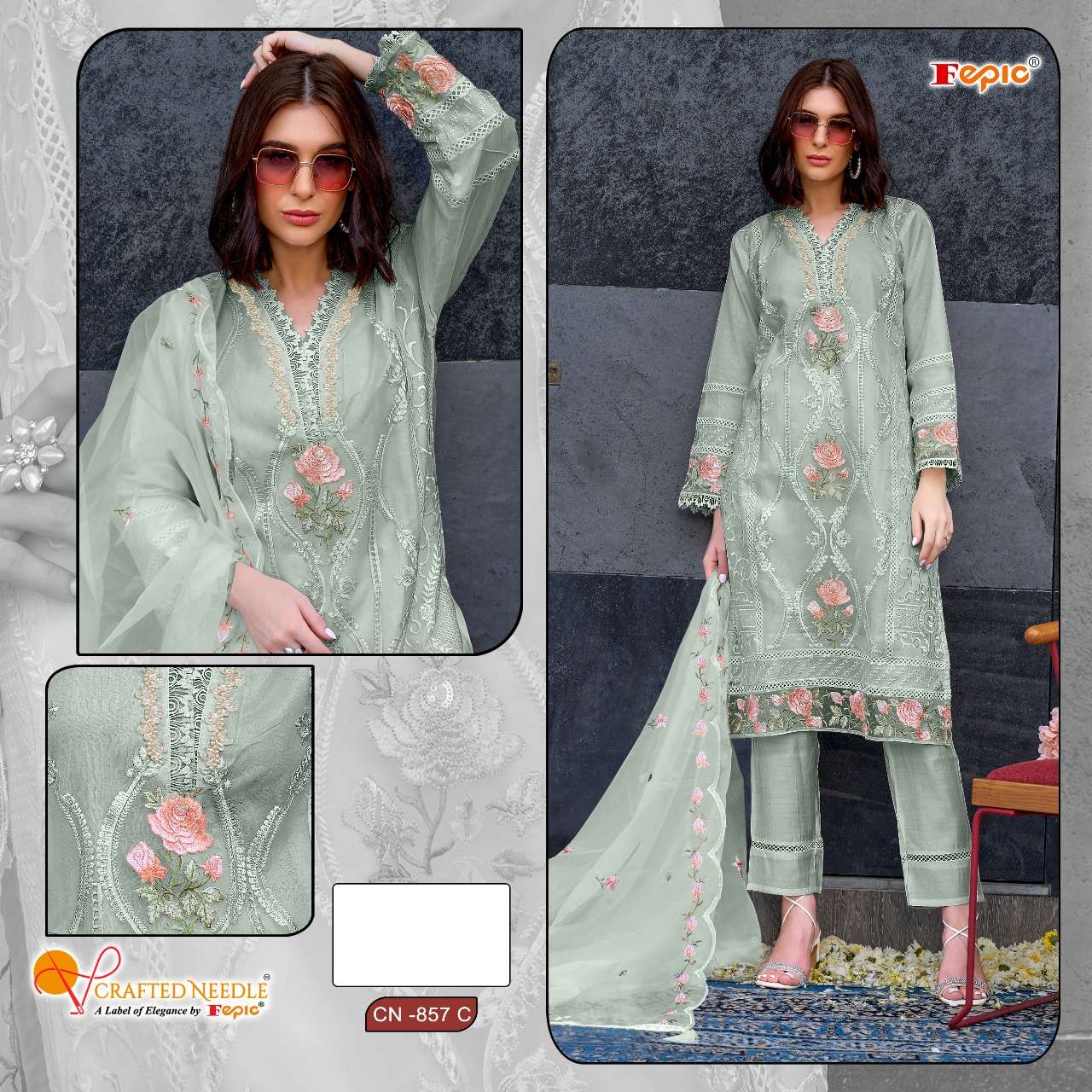 FEPIC CRAFTED NEEDLE CN 857 READY MADE ORGANZA SUITS