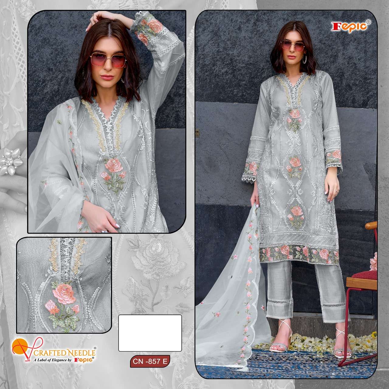 FEPIC CRAFTED NEEDLE CN 857 READY MADE ORGANZA SUITS