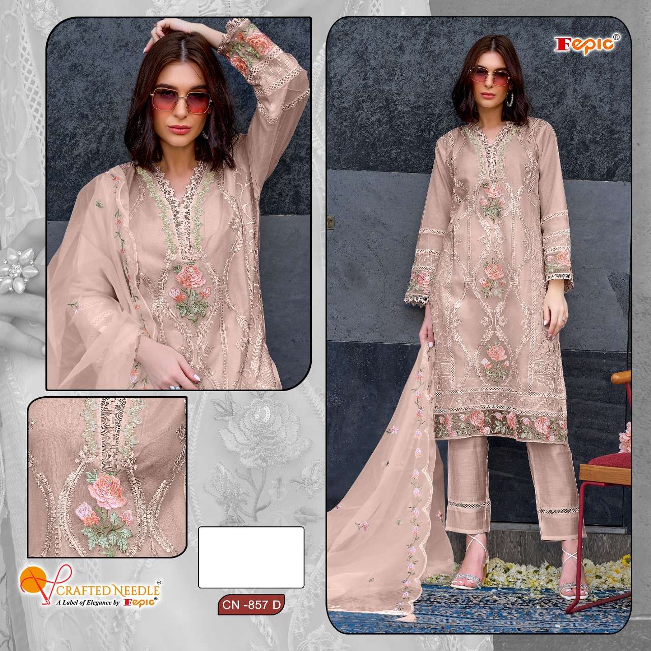 FEPIC CRAFTED NEEDLE CN 857 READY MADE ORGANZA SUITS