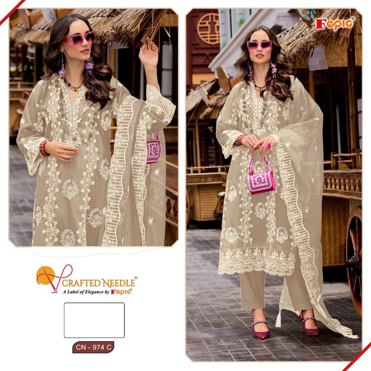FEPIC CRAFTED NEEDLE CN 974 ORGANZA BEAUTIFUL EMBROIDERED SUIT