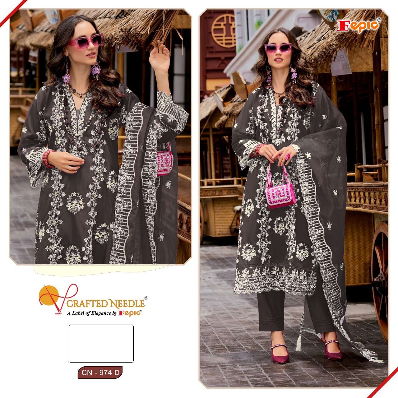 FEPIC CRAFTED NEEDLE CN 974 ORGANZA BEAUTIFUL EMBROIDERED SUIT