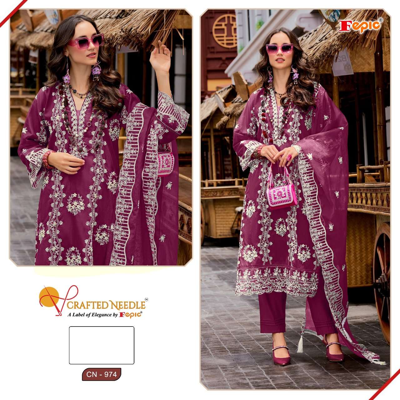 FEPIC CRAFTED NEEDLE CN 974 ORGANZA BEAUTIFUL EMBROIDERED SUIT