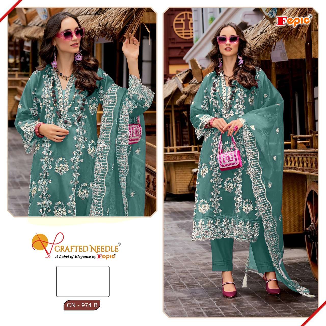 FEPIC CRAFTED NEEDLE CN 974 ORGANZA BEAUTIFUL EMBROIDERED SUIT