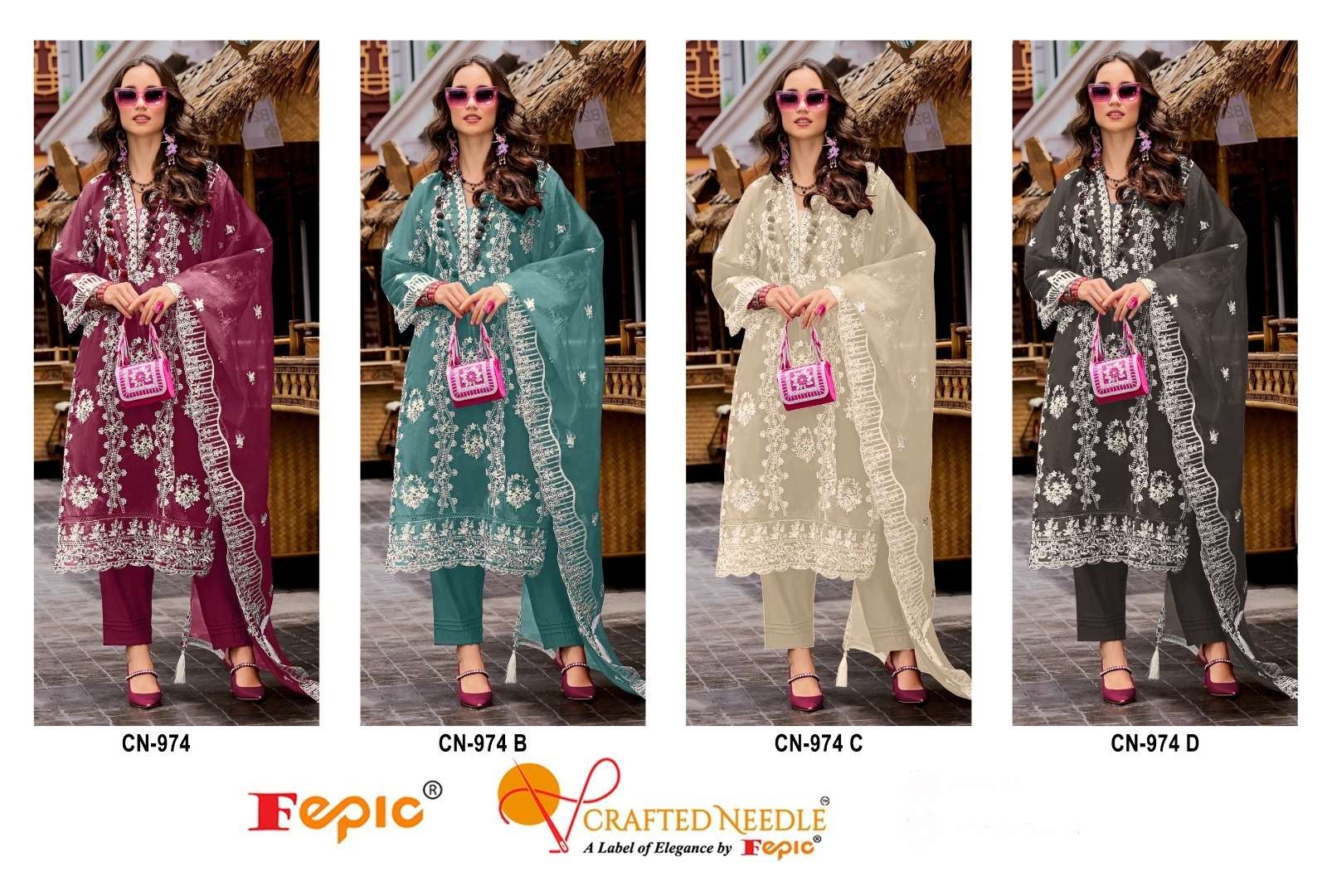 FEPIC CRAFTED NEEDLE CN 974 ORGANZA BEAUTIFUL EMBROIDERED SUIT