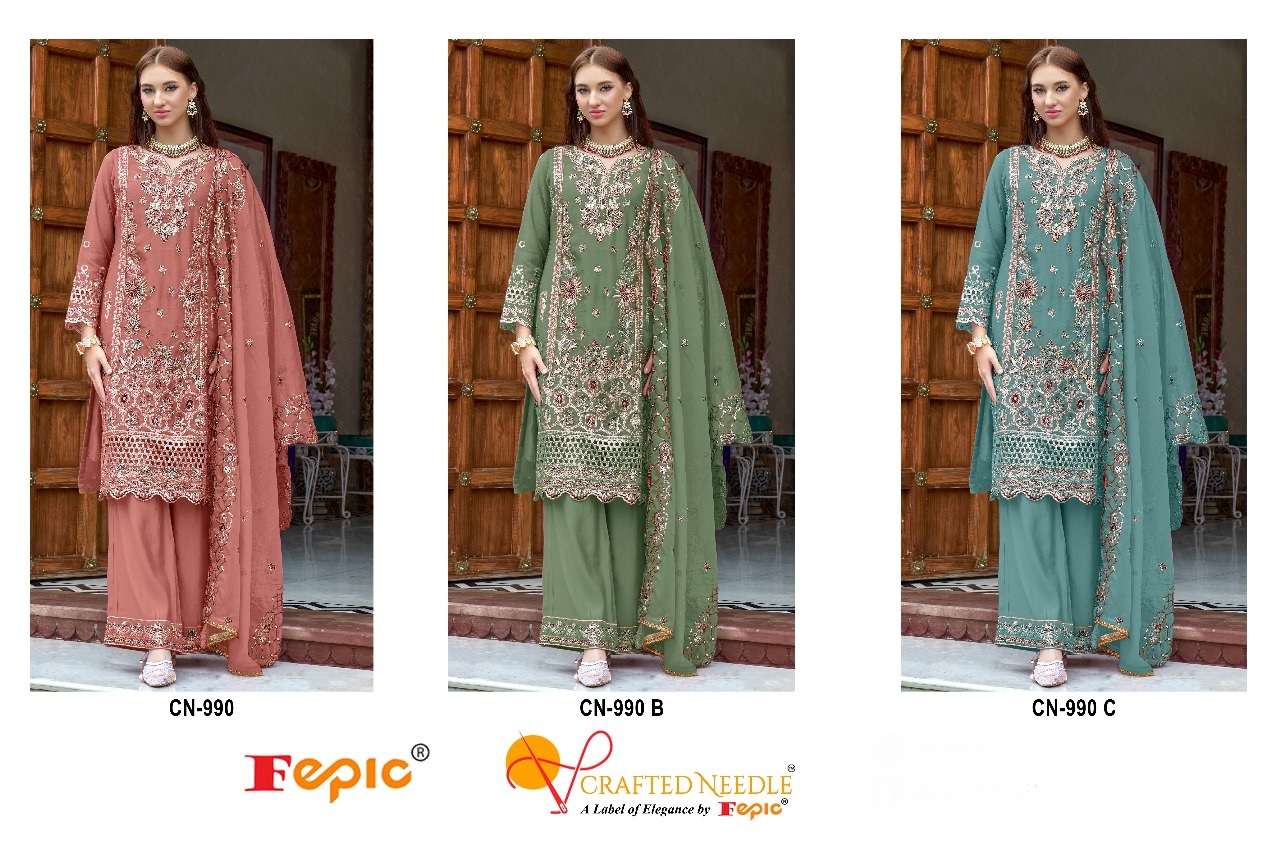 FEPIC CRAFTED NEEDLE CN 990 ORGANZA BEAUTIFUL EMBROIDERED SUIT