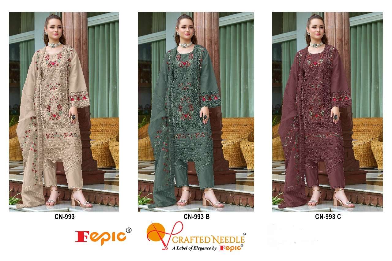 FEPIC CRAFTED NEEDLE CN 993 ORGANZA HEAVY EMBROIDERY DESIGNER SUIT