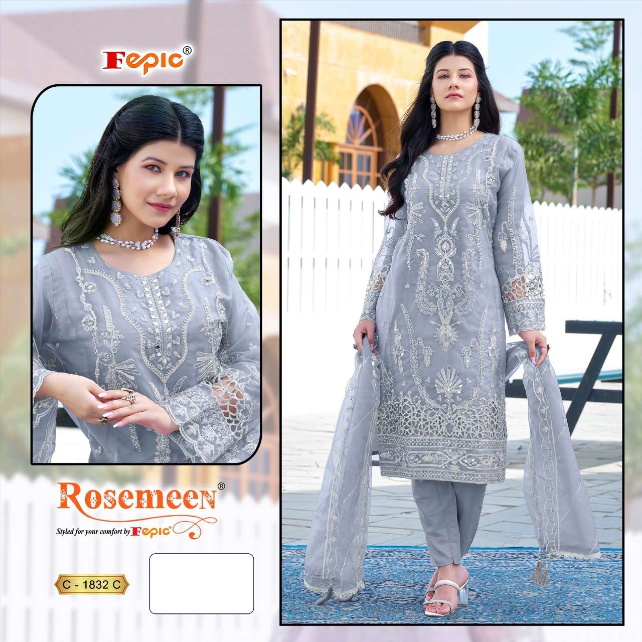 FEPIC ROSEMEEN C 1832 ORGANZA EMBROIDERED PAKISTANI SUIT