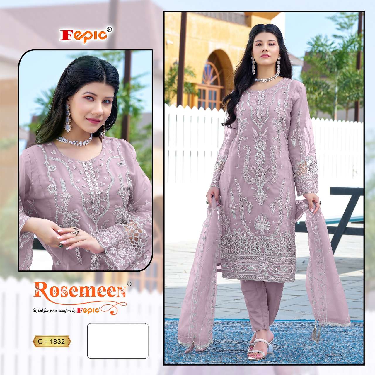 FEPIC ROSEMEEN C 1832 ORGANZA EMBROIDERED PAKISTANI SUIT