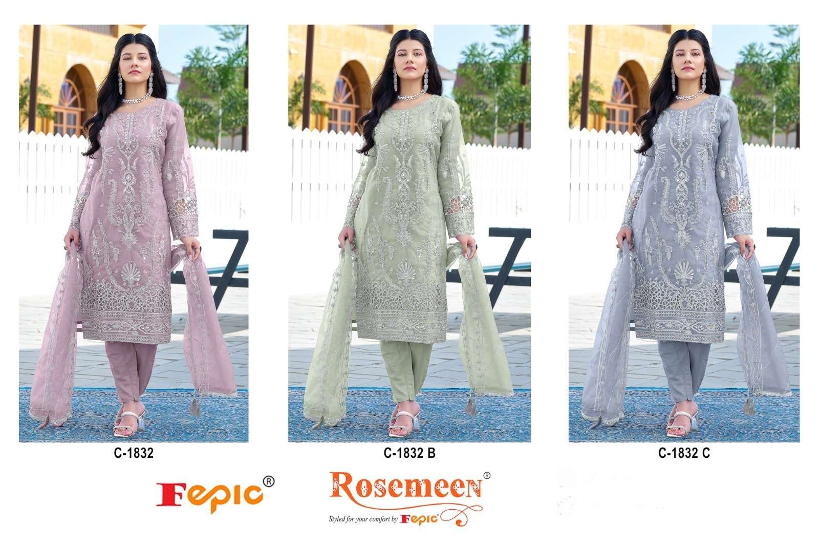 FEPIC ROSEMEEN C 1832 ORGANZA EMBROIDERED PAKISTANI SUIT
