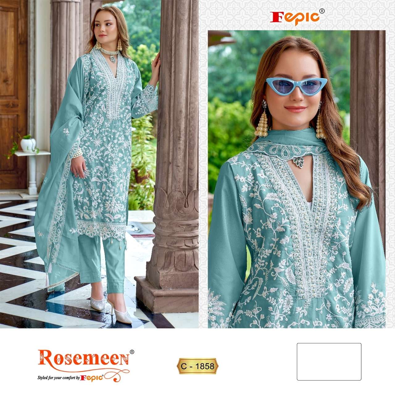 FEPIC ROSEMEEN C 1858 ORGANZA BEAUTIFUL EMBROIDERED SUIT