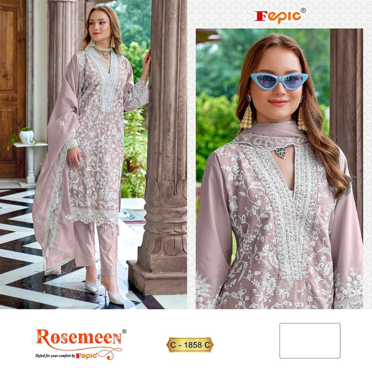FEPIC ROSEMEEN C 1858 ORGANZA BEAUTIFUL EMBROIDERED SUIT
