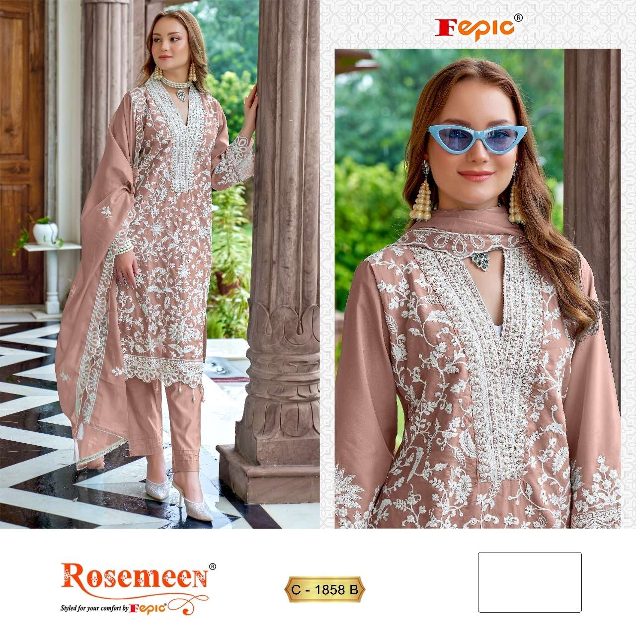 FEPIC ROSEMEEN C 1858 ORGANZA BEAUTIFUL EMBROIDERED SUIT