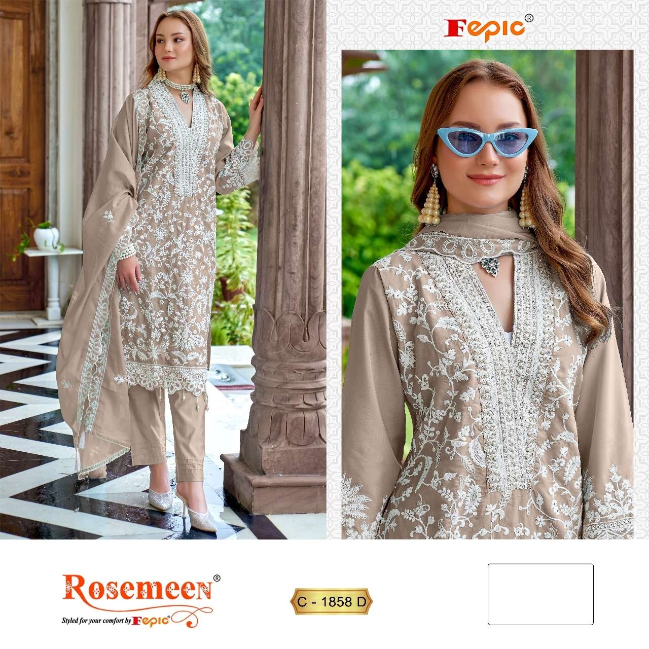 FEPIC ROSEMEEN C 1858 ORGANZA BEAUTIFUL EMBROIDERED SUIT