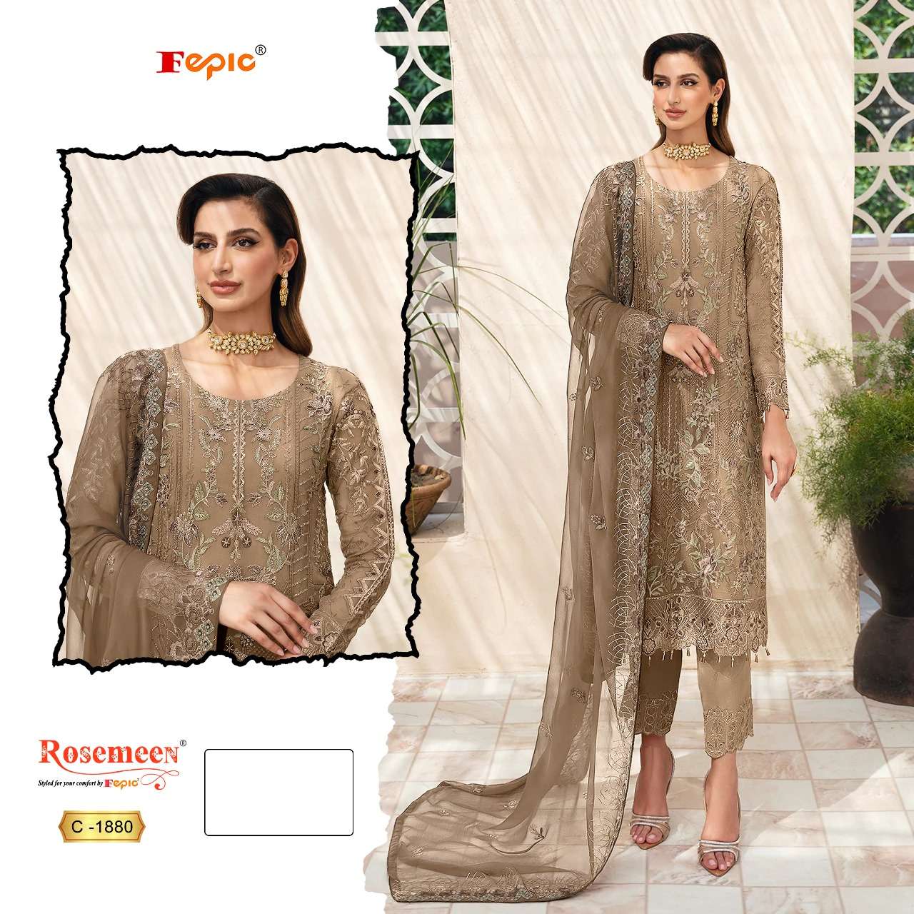 FEPIC ROSEMEEN C 1880 ORGANZA EMBROIDERED PAKISTANI SUIT