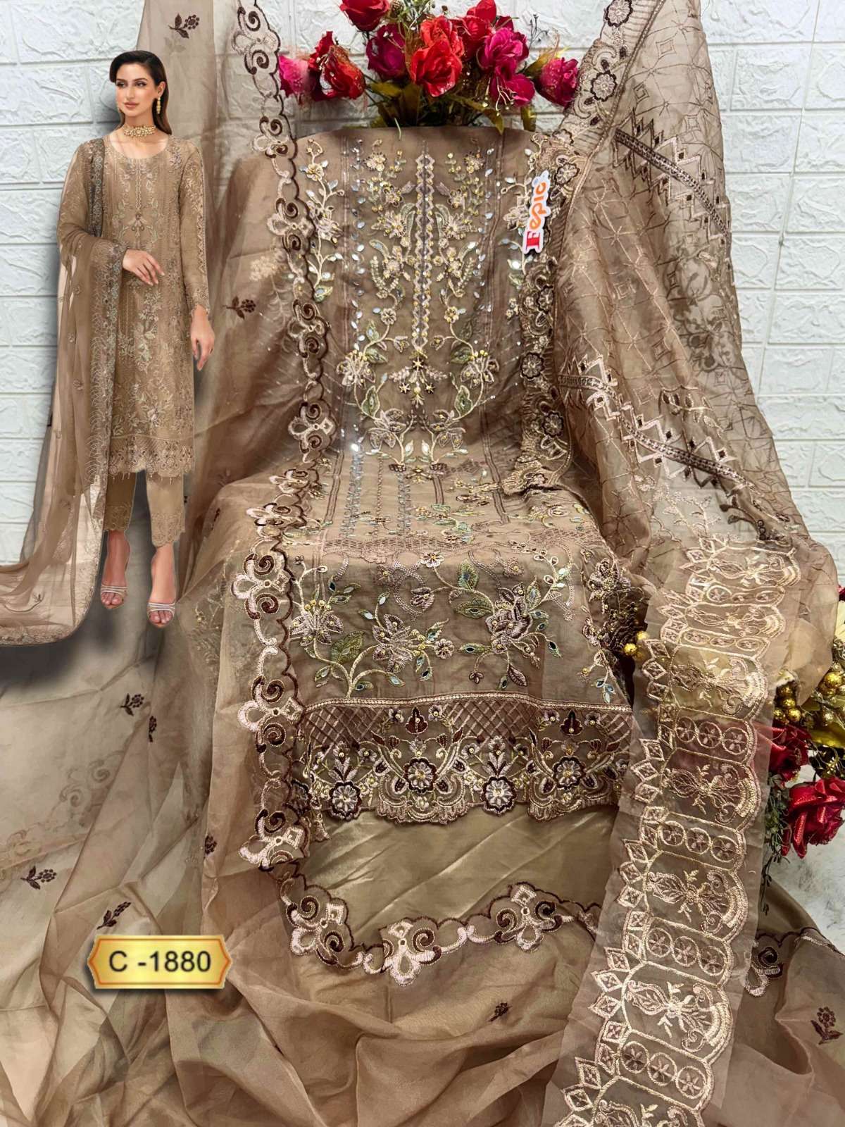 FEPIC ROSEMEEN C 1880 ORGANZA EMBROIDERED PAKISTANI SUIT