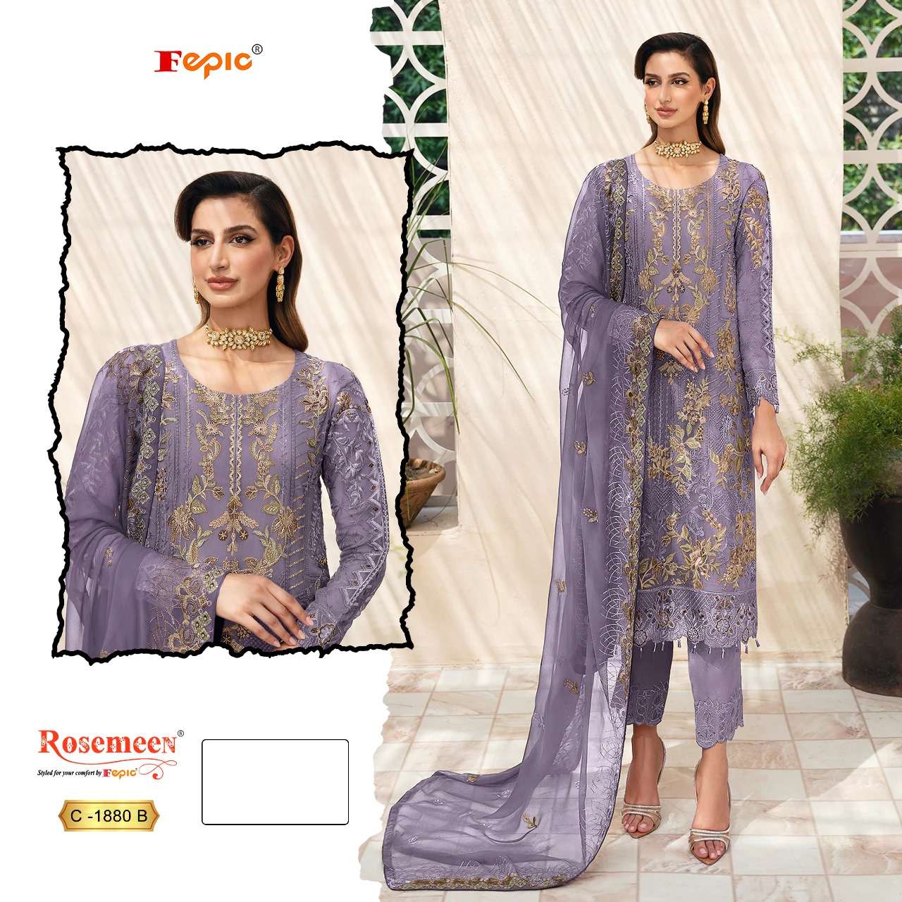 FEPIC ROSEMEEN C 1880 ORGANZA EMBROIDERED PAKISTANI SUIT