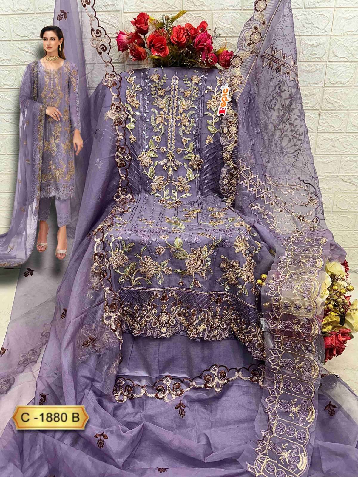 FEPIC ROSEMEEN C 1880 ORGANZA EMBROIDERED PAKISTANI SUIT