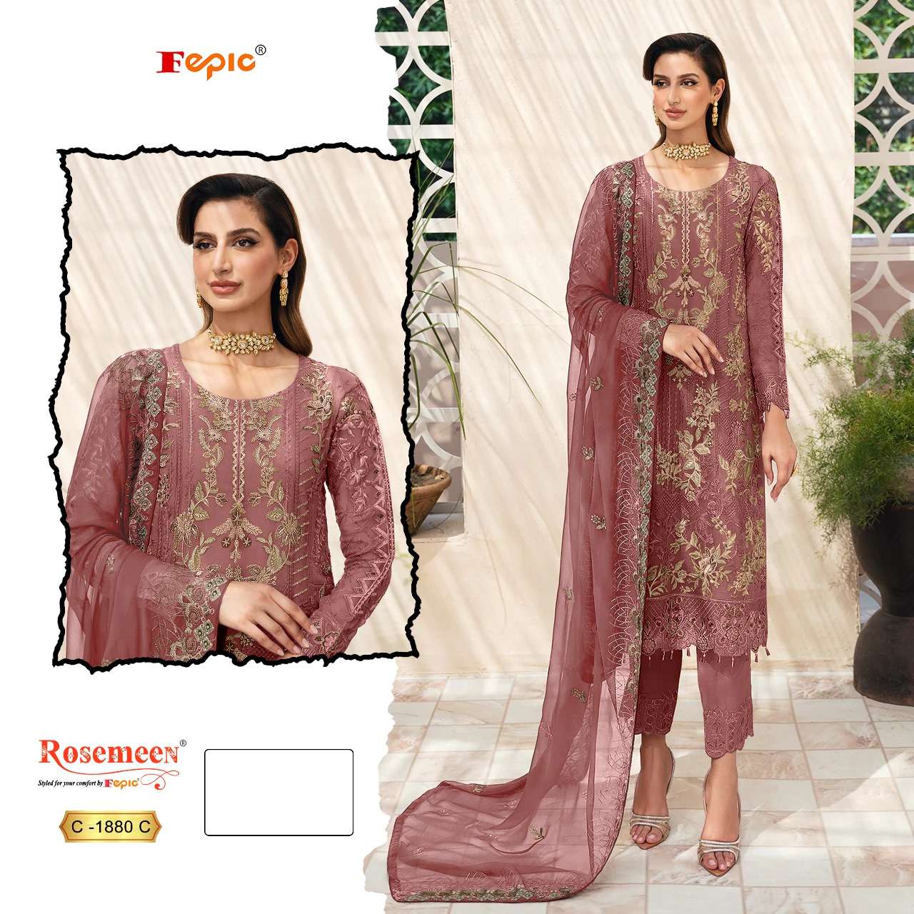 FEPIC ROSEMEEN C 1880 ORGANZA EMBROIDERED PAKISTANI SUIT