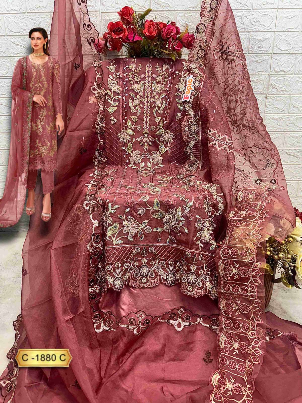 FEPIC ROSEMEEN C 1880 ORGANZA EMBROIDERED PAKISTANI SUIT