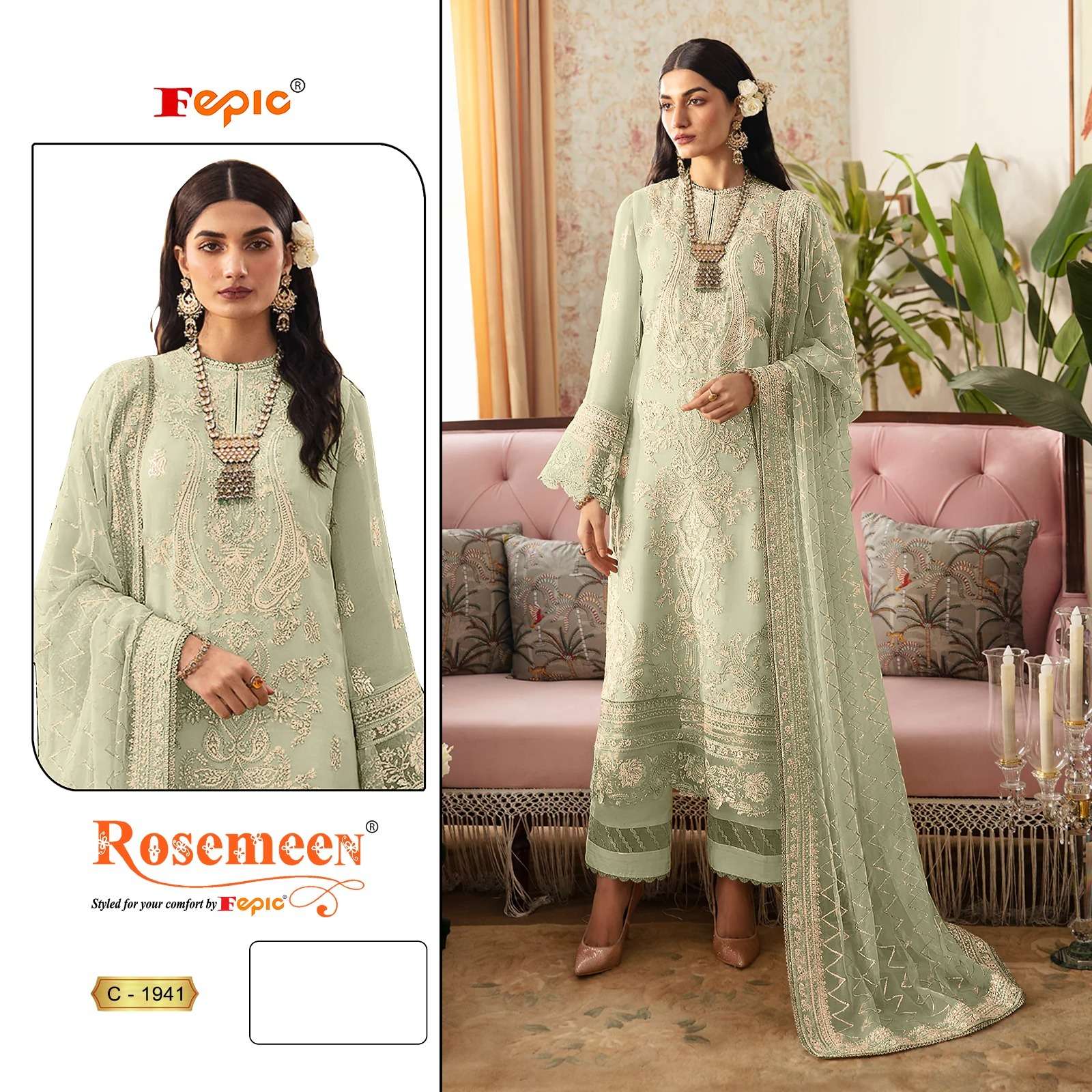 FEPIC ROSEMEEN C 1941 GEORGETTE EMBROIDERED PAKISTANI SUIT