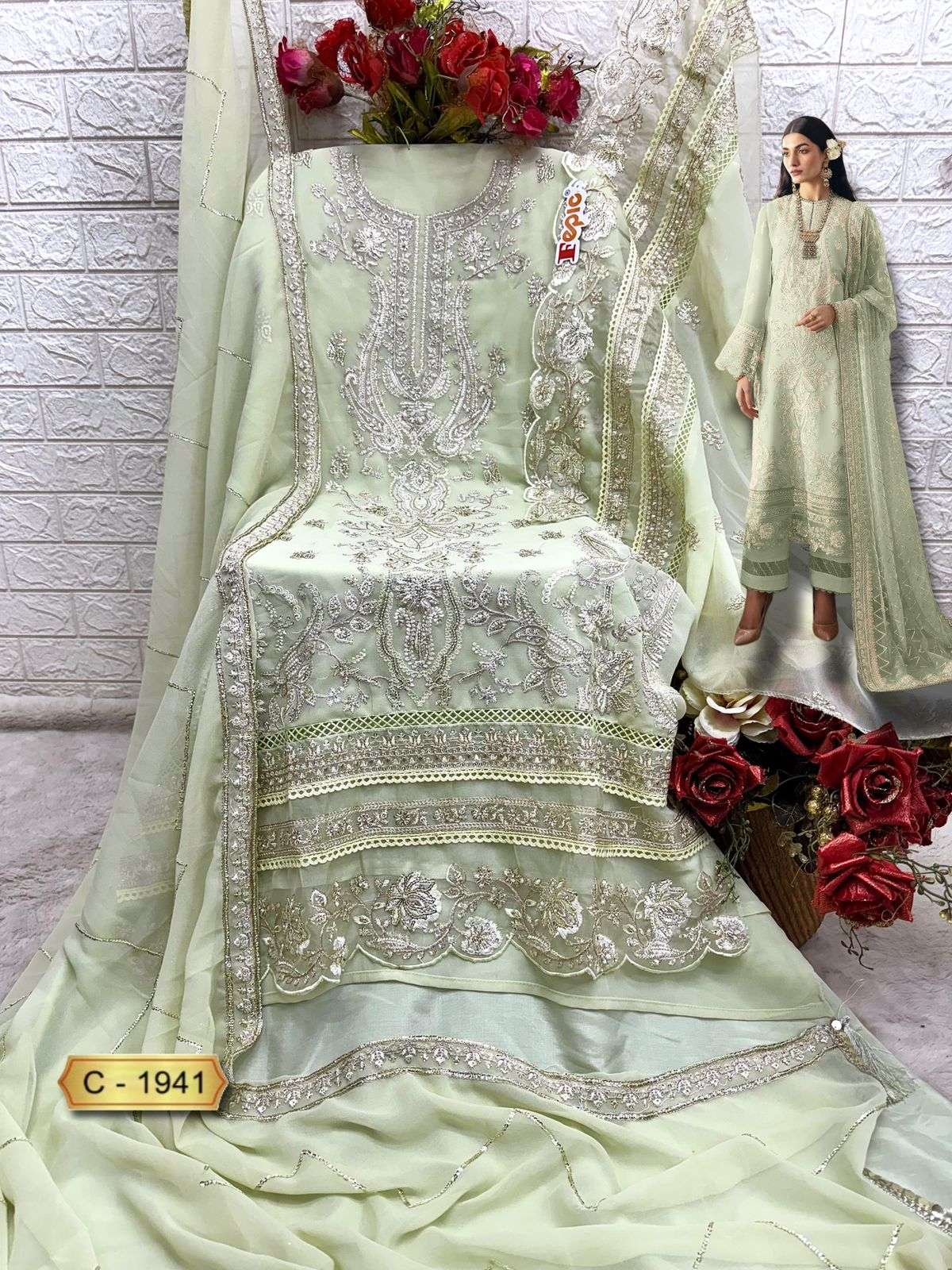 FEPIC ROSEMEEN C 1941 GEORGETTE EMBROIDERED PAKISTANI SUIT