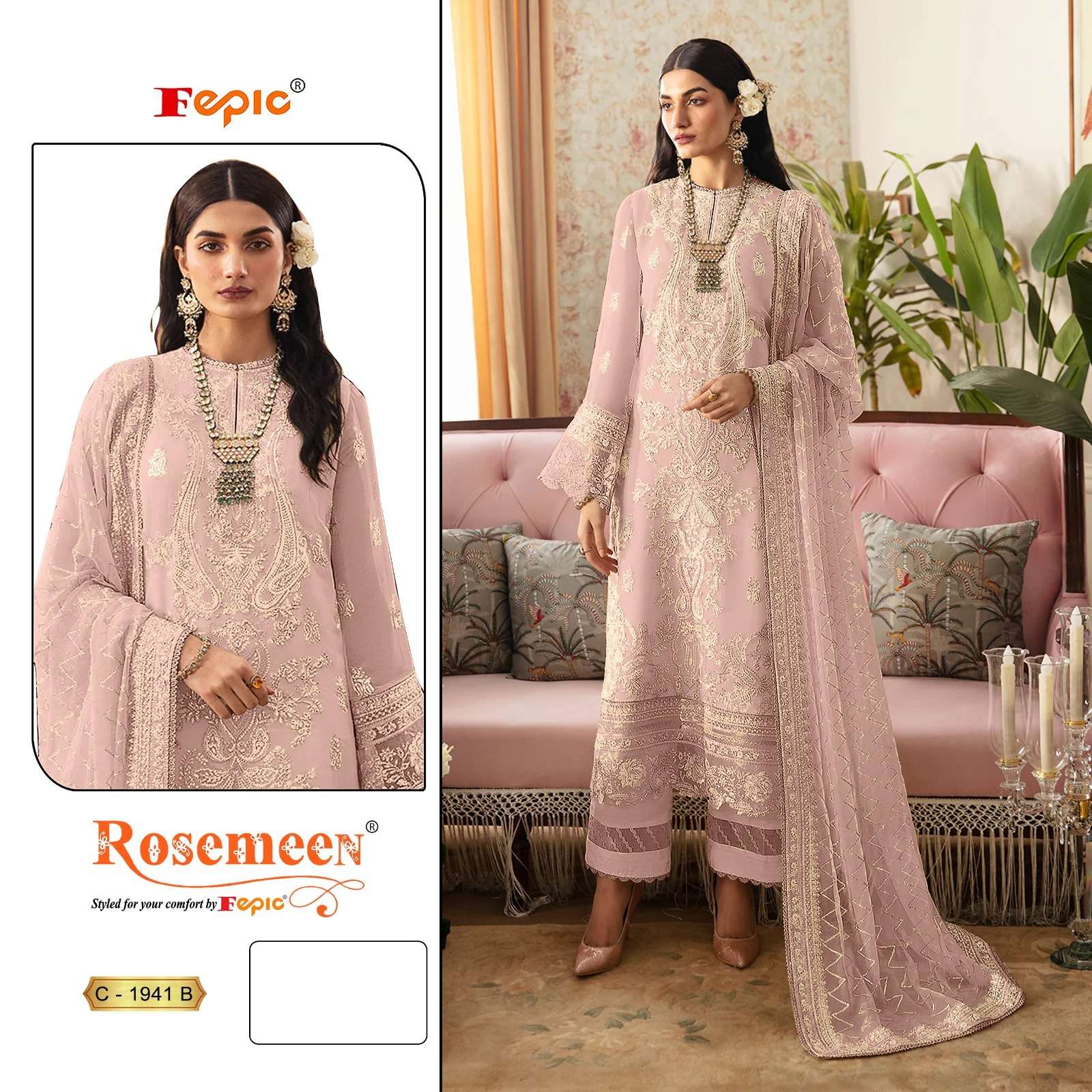 FEPIC ROSEMEEN C 1941 GEORGETTE EMBROIDERED PAKISTANI SUIT