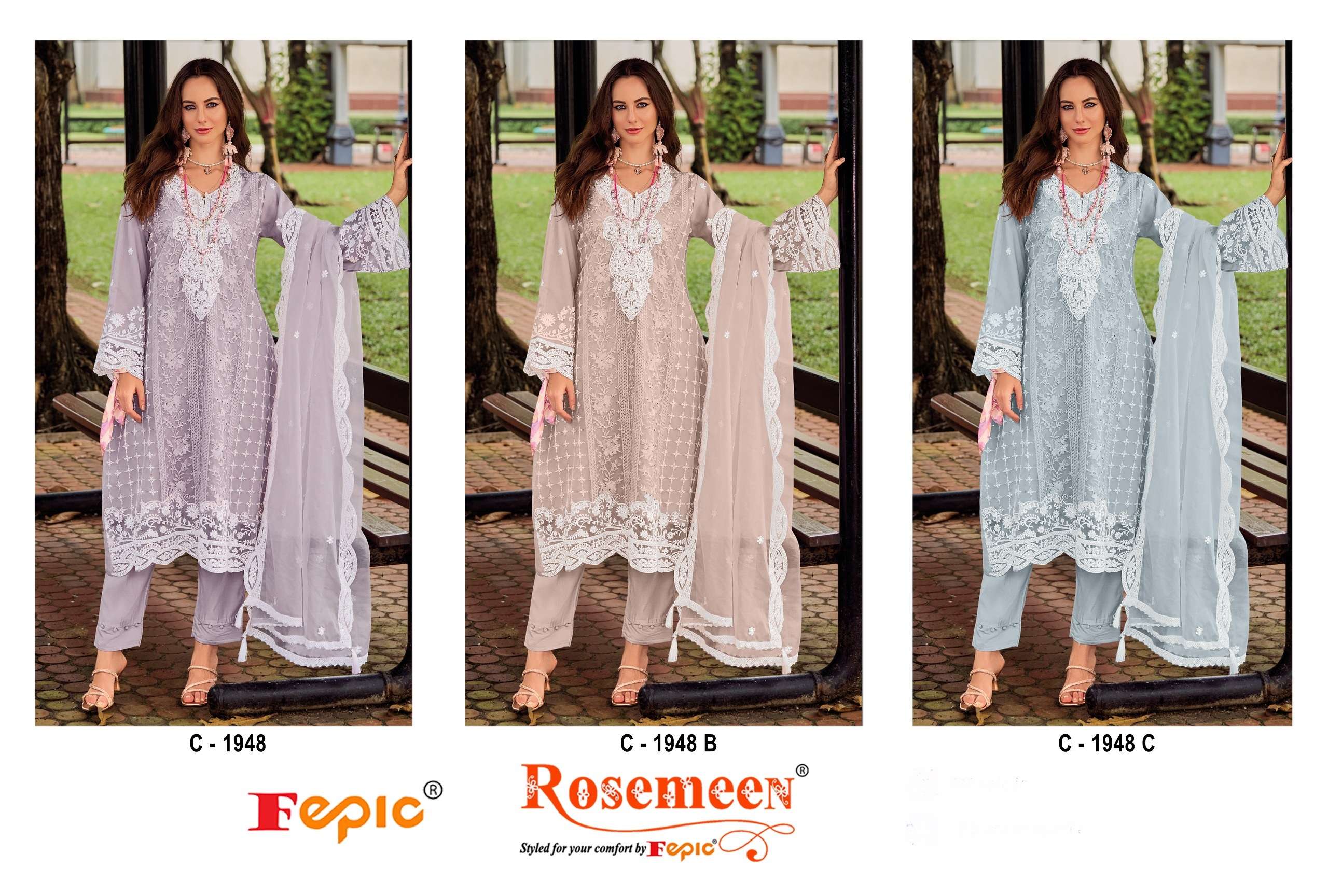 FEPIC ROSEMEEN C 1948 ORGANZA EMBROIDERY DESIGNER SUIT