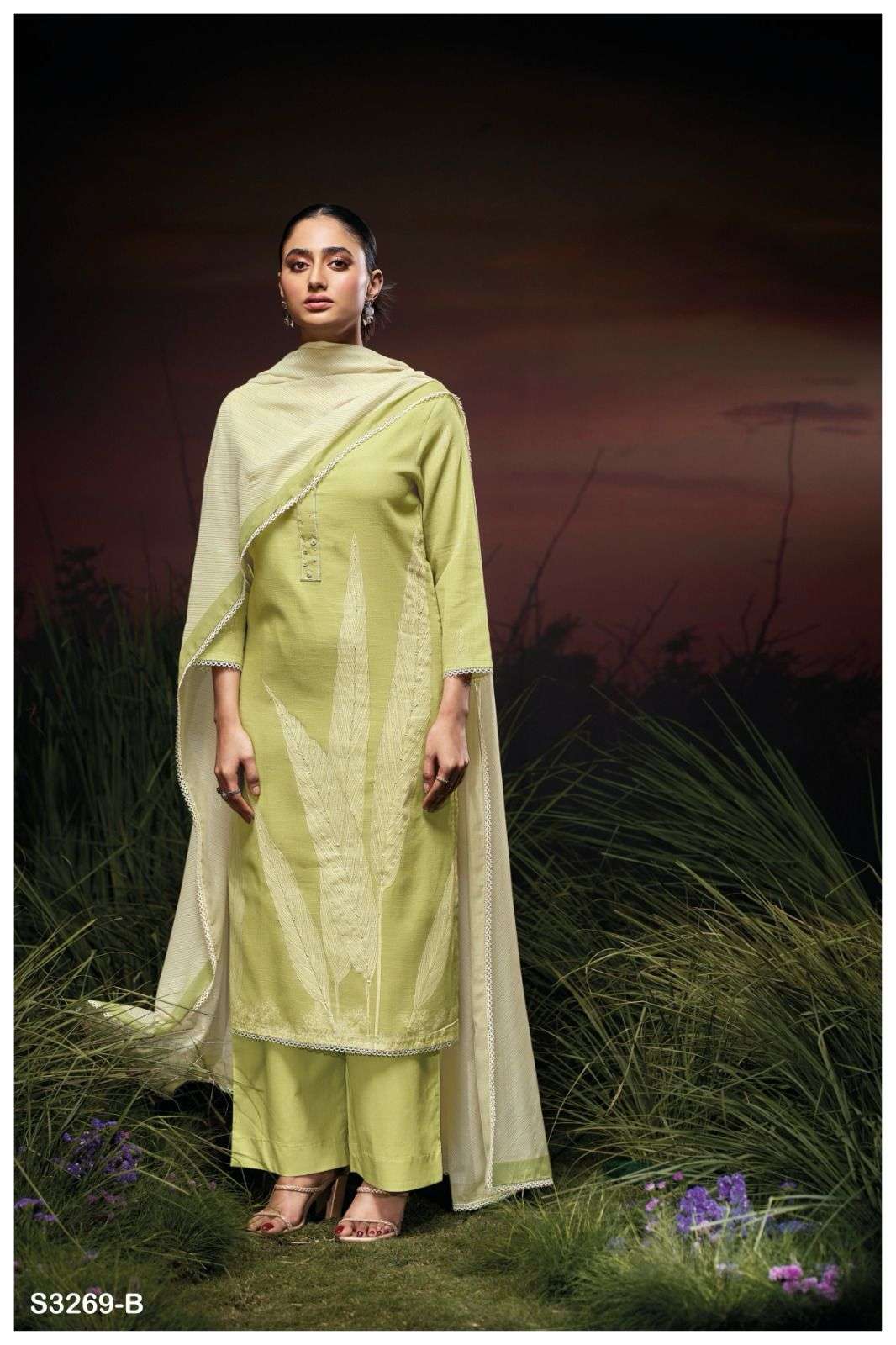 GANGA KACIE 3269 LINEN COTTON PRINT WITH DESIGNER WORK SUIT