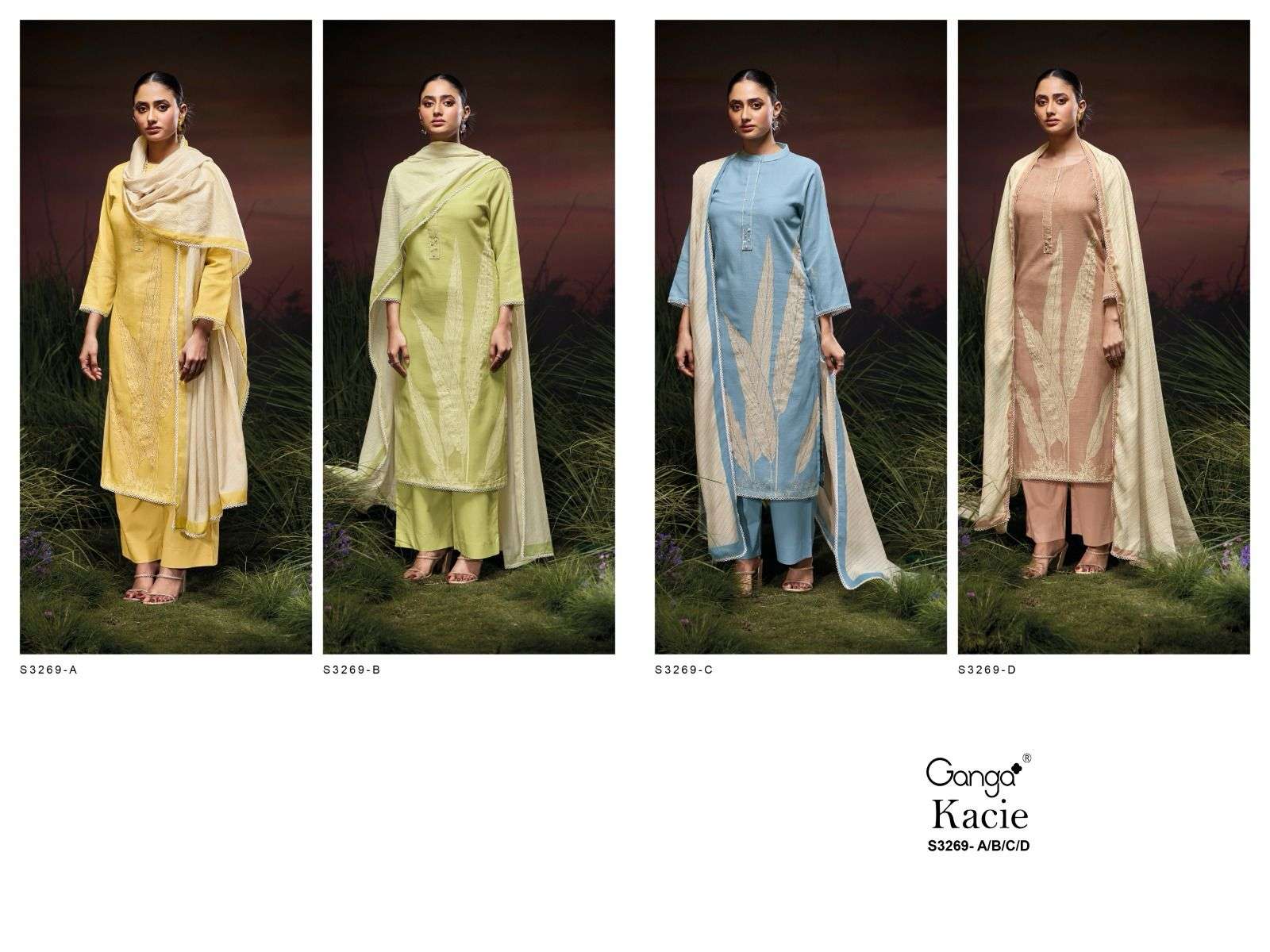 GANGA KACIE 3269 LINEN COTTON PRINT WITH DESIGNER WORK SUIT