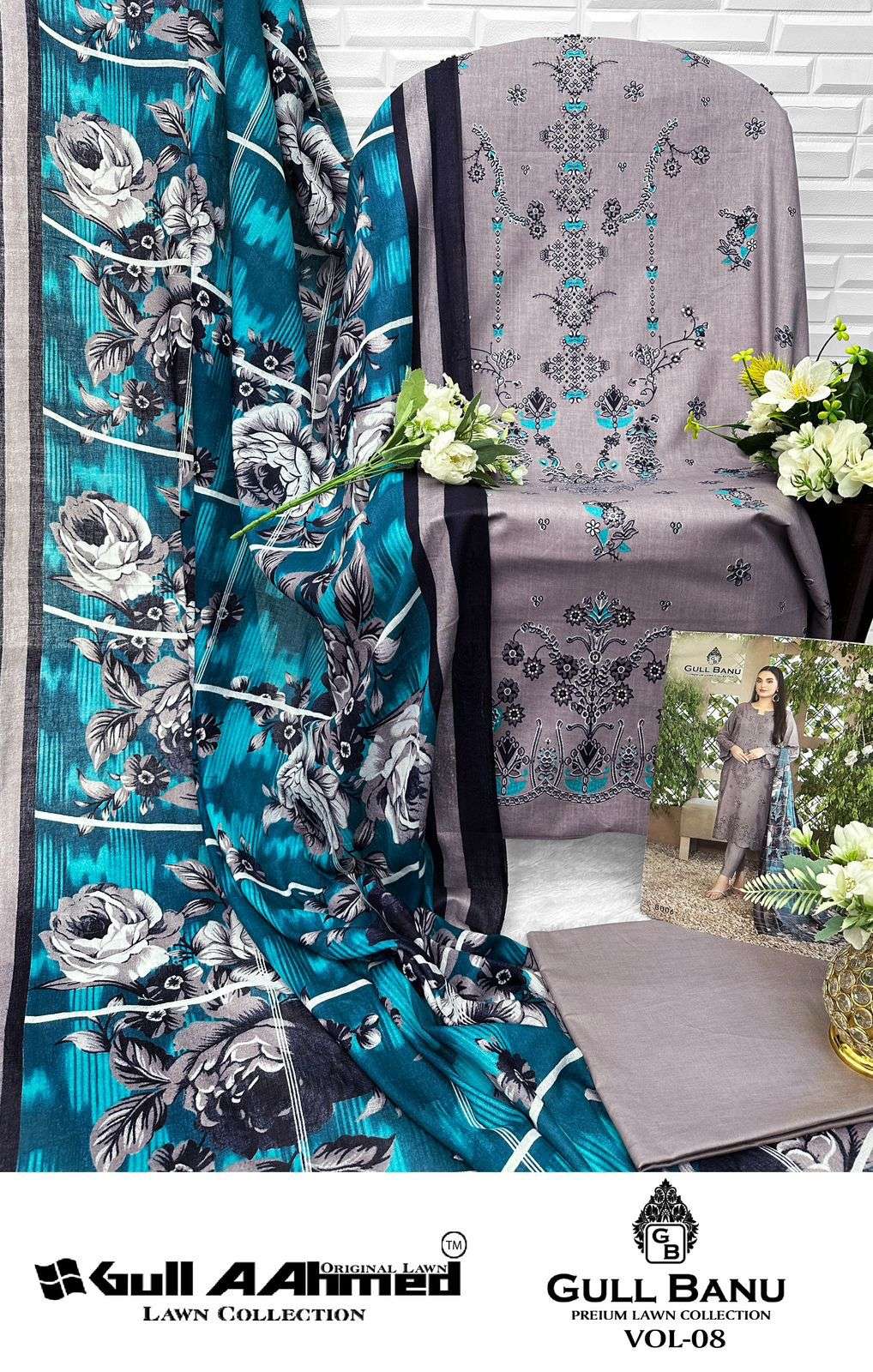 GULL AAHMED GULL BANU VOL 8 LAWN COTTON DIGITAL PRINTS SUIT