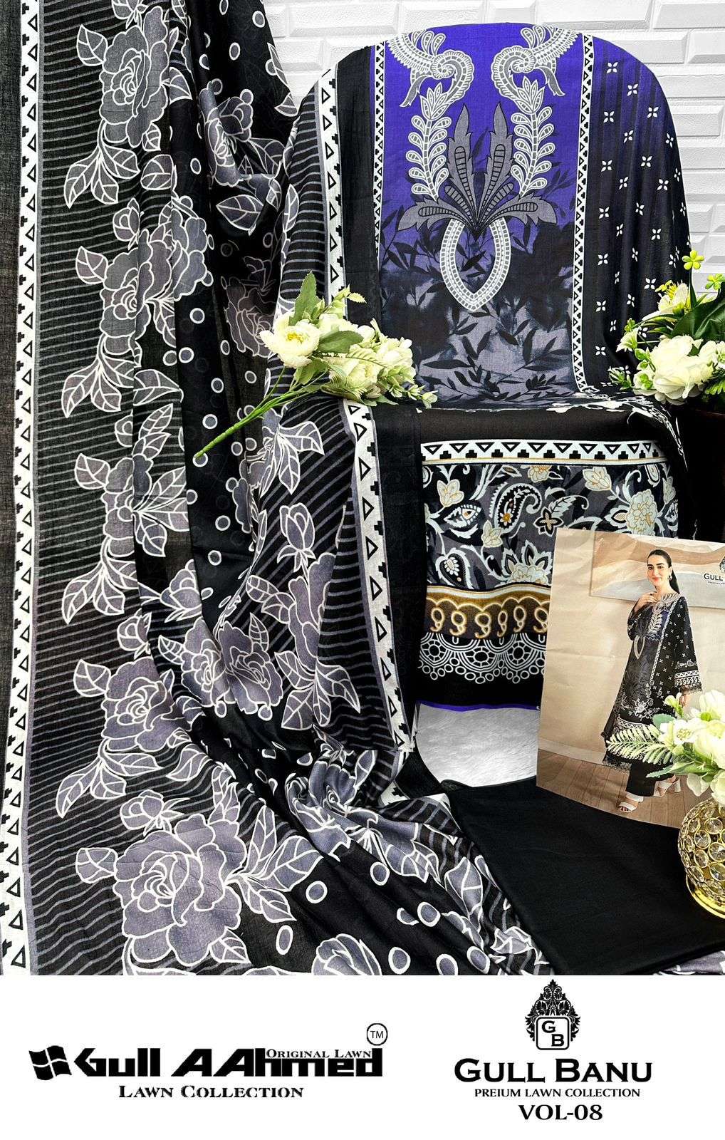 GULL AAHMED GULL BANU VOL 8 LAWN COTTON DIGITAL PRINTS SUIT