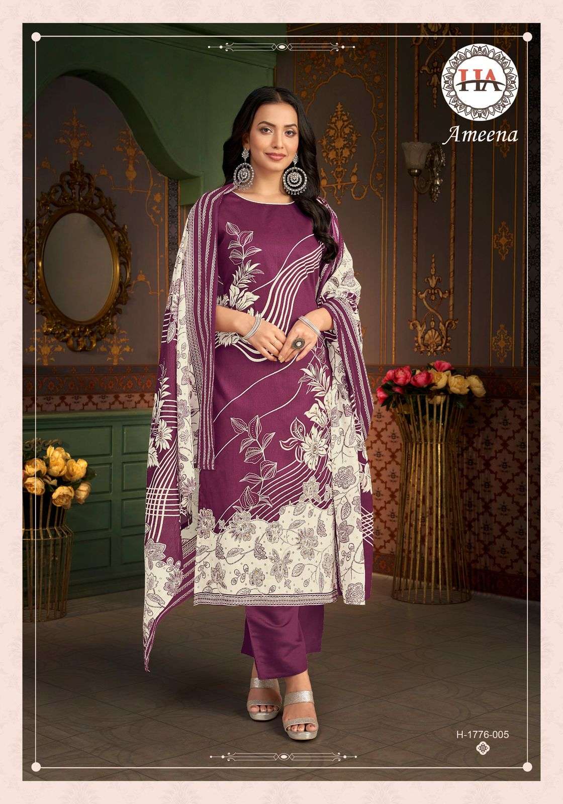 HARSHIT FASHION HUB AMEENA JAM COTTON PRINT WITH FANCY WORK SUIT