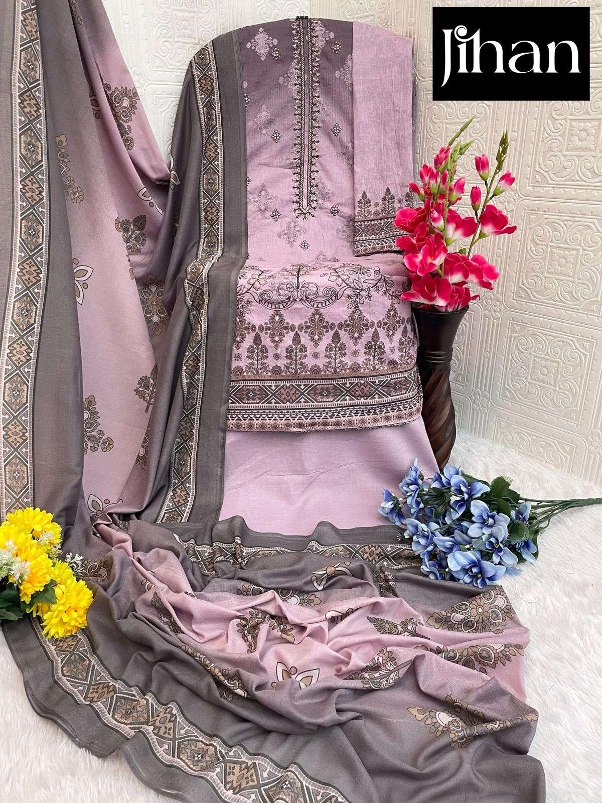 JIHAN PRESTIGE LAWN COLLECTION DESIGN NO - 3492-3493-3494-3495 PURE LAWN PRINT EXCLUSIVE HEAVY SELF EMBROIDERED SALWAR SUIT