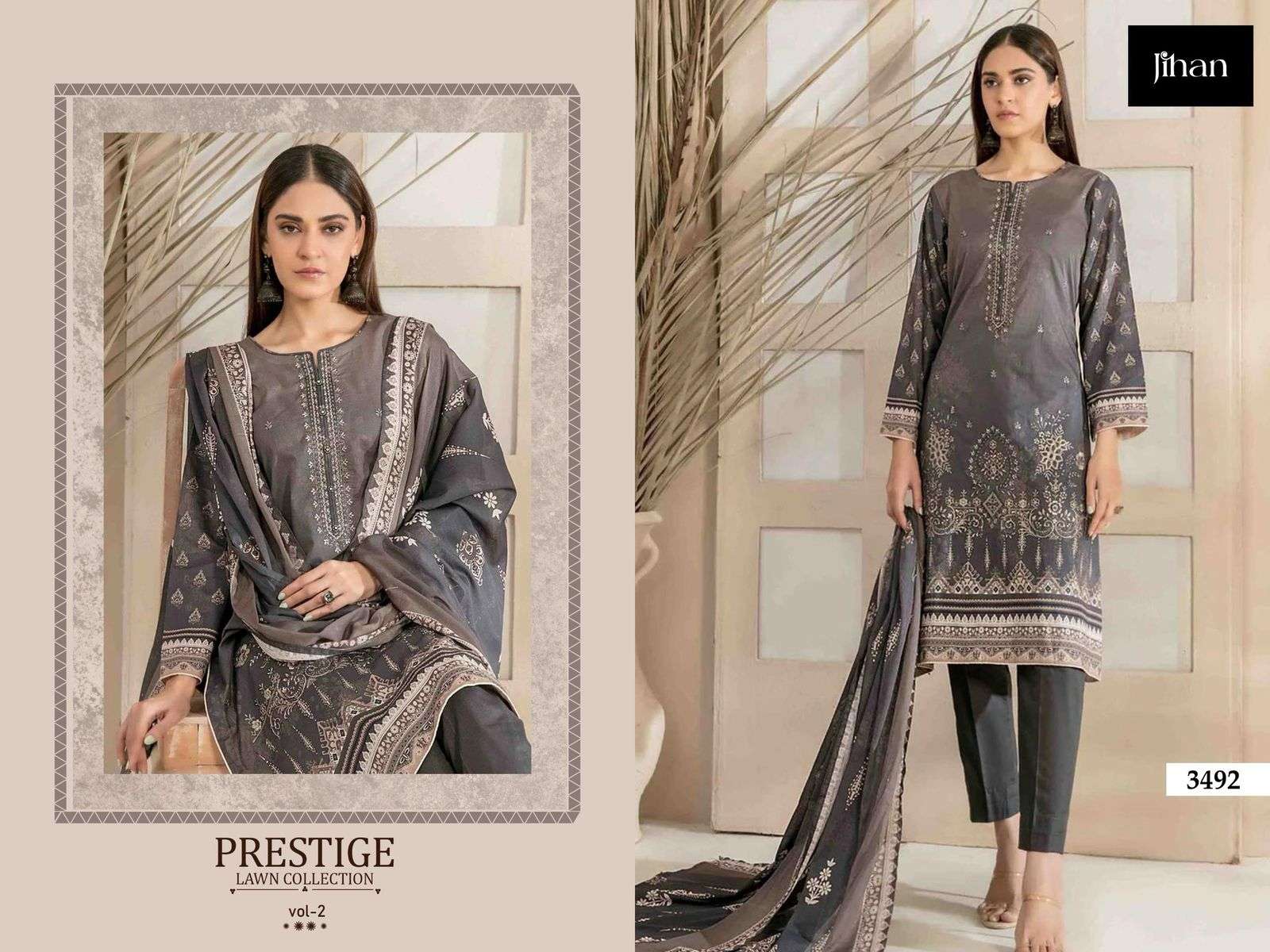 JIHAN PRESTIGE LAWN COLLECTION DESIGN NO - 3492-3493-3494-3495 PURE LAWN PRINT EXCLUSIVE HEAVY SELF EMBROIDERED SALWAR SUIT