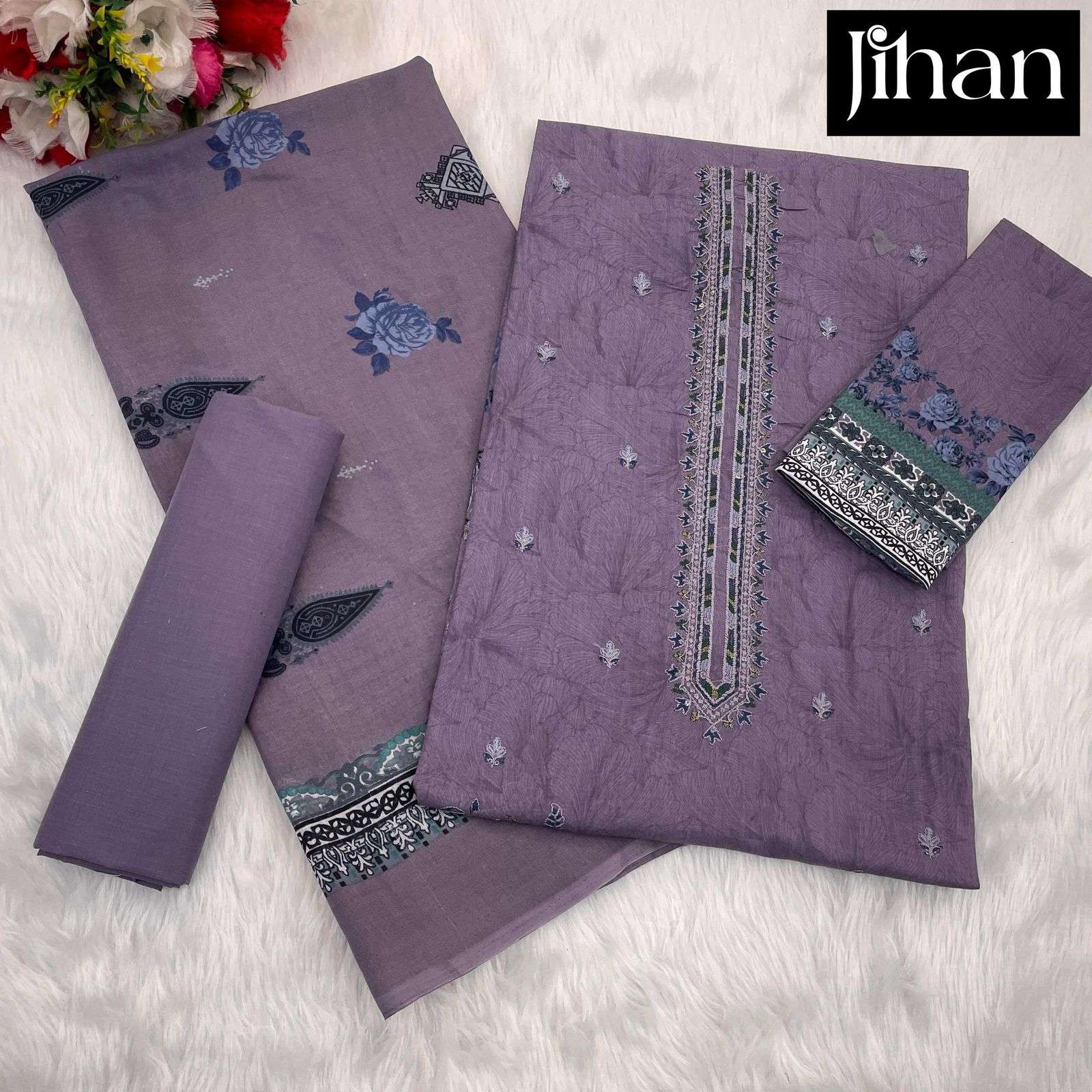 JIHAN PRESTIGE LAWN COLLECTION DESIGN NO - 3492-3493-3494-3495 PURE LAWN PRINT EXCLUSIVE HEAVY SELF EMBROIDERED SALWAR SUIT